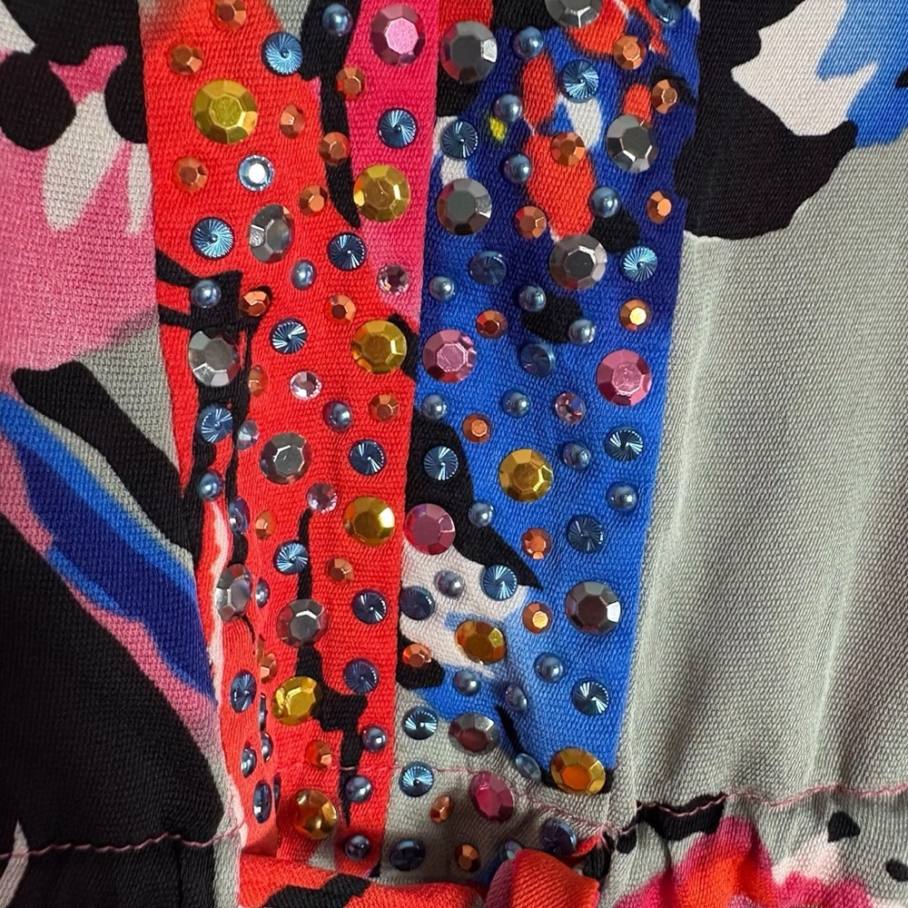 ST. JOHN Silk Blend Embellished Floral Multicolor Swim Cover-up Size Petite - Picture 8 of 10
